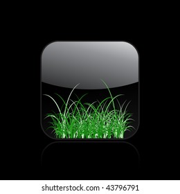 Vector illustration of  modern glossy black icon depicting a clump of green grass