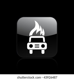 Vector illustration of modern glossy black icon depicting a car burning