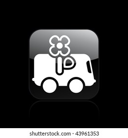 Vector illustration of modern glossy black icon depicting a flower delivery icon