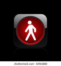 Vector illustration of modern glossy black icon depicting a red pedestrian traffic light