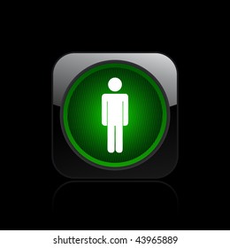 Vector illustration of modern glossy black icon depicting a green pedestrian traffic light