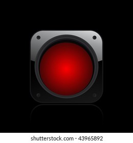 Vector illustration of modern glossy black icon depicting a red traffic light