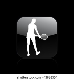 Vector illustration of modern glossy black icon depicting a tennis player