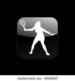 Vector illustration of modern glossy black icon depicting a tennis player