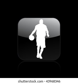 Vector illustration of modern glossy black icon depicting a basketball player
