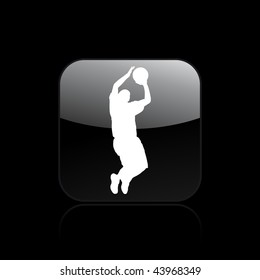 Vector illustration of modern glossy black icon depicting a basketball player