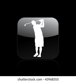 Vector illustration of modern glossy black icon depicting a golf player