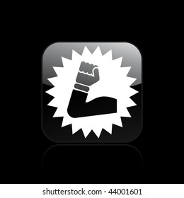 Vector illustration of modern glossy black icon depicting an arm showing muscles