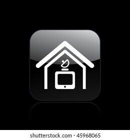 Vector illustration of modern glossy black icon depicting a satellite tv