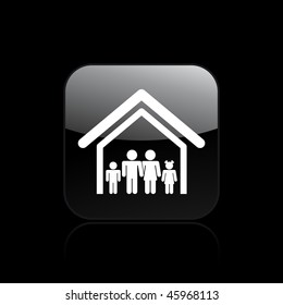 Vector illustration of modern glossy black icon depicting a family house