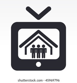 Vector illustration of modern glossy black icon depicting a reality-show concept