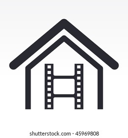 Vector illustration of modern glossy black icon depicting a home-film
