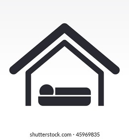 Vector illustration of modern glossy black icon depicting bed in a house