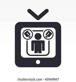 Vector illustration of modern glossy black icon depicting a reality-show concept