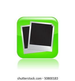 Vector illustration of modern glossy black icon depicting two photo