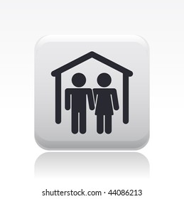 Vector illustration of modern glossy gray icon depicting man and woman at home