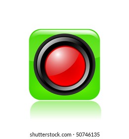 Vector illustration of modern glossy green icon depicting a red traffic light