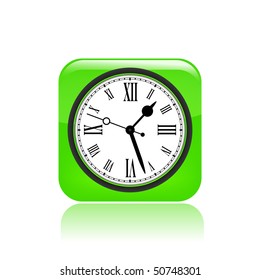 Vector illustration of modern glossy green icon depicting a classic clock