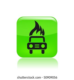 Vector illustration of modern glossy green icon depicting a car burning