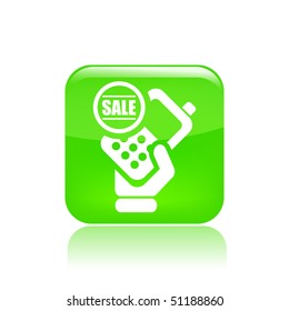 Vector illustration of modern glossy green  icon depicting a cellular phone in sale