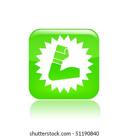 Vector illustration of modern glossy green  icon depicting an arm showing muscles