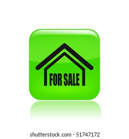 Vector illustration of modern glossy green icon depicting house with the inscription "for sale"