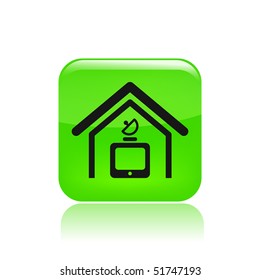 Vector illustration of modern glossy green icon depicting a satellite tv