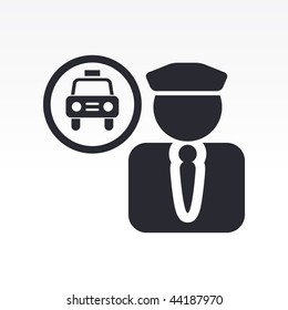 Vector illustration of modern glossy icon depicting a taxi driver symbol