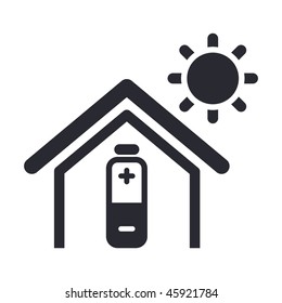 Vector illustration of modern glossy icon depicting a home powered by solar energy