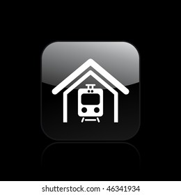 Vector illustration of modern glossy icon depicting a train under a gallery