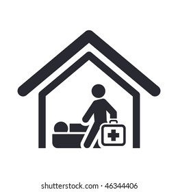 Vector Illustration Of Modern Glossy Icon Depicting A Physician Home Visit