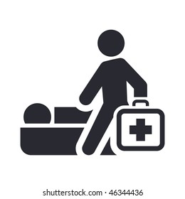 Vector Illustration Of Modern Glossy Icon Depicting A Physician Home Visit