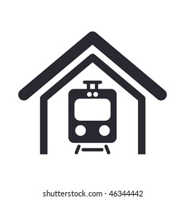 Vector illustration of modern glossy icon depicting a train under a gallery