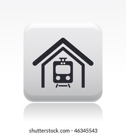 Vector illustration of modern glossy icon depicting a train under a gallery