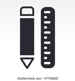 Vector illustration of modern glossy icon depicting a pen and ruler
