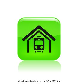 Vector illustration of modern glossy icon depicting a train under a gallery