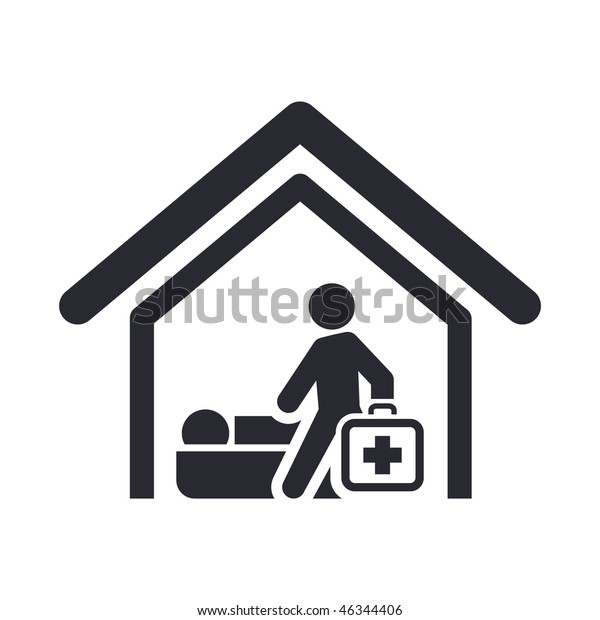 Vector illustration of modern glossy icon depicting\
a physician home visit