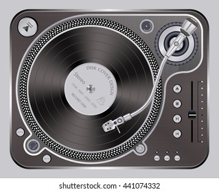 Vector illustration of modern gold turntable with a plate on a isolated background. 