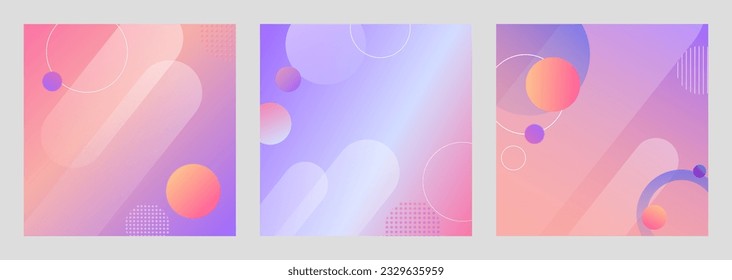 Vector illustration. Modern graphics. Minimalist bcakdrop. Abstract figures. Design elements for social networks, blog posts, banners, cards. Gradient background. Violet, purple and pink