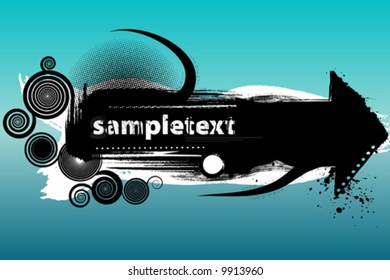 Vector illustration of a modern grunge design element with spirals and dirty brushes. Copy space for text or logo.