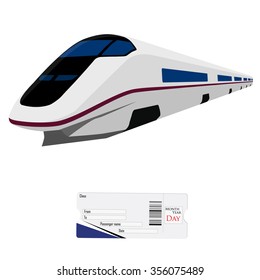 Vector illustration modern high speed train and passengers ticket. Fast train. Vehicles  to carry large numbers of passengers. High speed rail