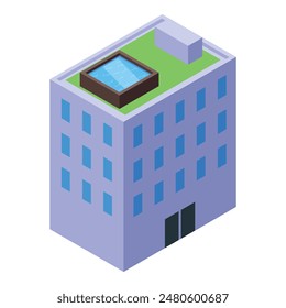 Vector illustration of a modern highrise with a pool on the rooftop in isometric view