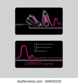 Vector illustration of Modern, hip-hop style black business card for Sport shop. Shoes with laces. Template brochure.