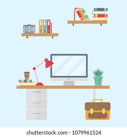 Vector illustration of modern home office made in trendy flat style. Concept design illustration of workspace interior decoration