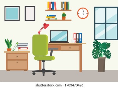 Vector illustration of modern home office workplace - Work from home