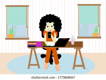 vector illustration of a modern home office freelance developer or designer working at home