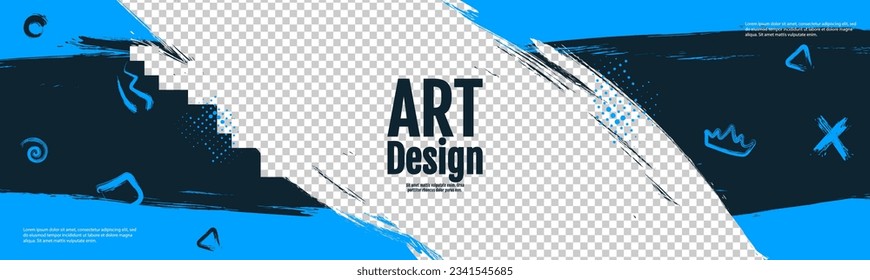 Ilustración vectorial. Banner horizontal moderno. Dibujar pincel y formas. Borde superpuesto. Diseño de fondo de pantalla.