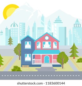 Vector illustration of the modern house in flat style. Cute home on a white isolated background.
