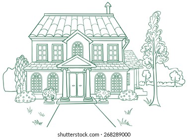 Vector illustration of modern house. Lines style.