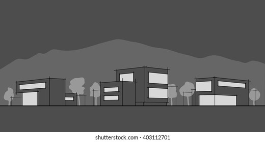 vector illustration of modern housing at night